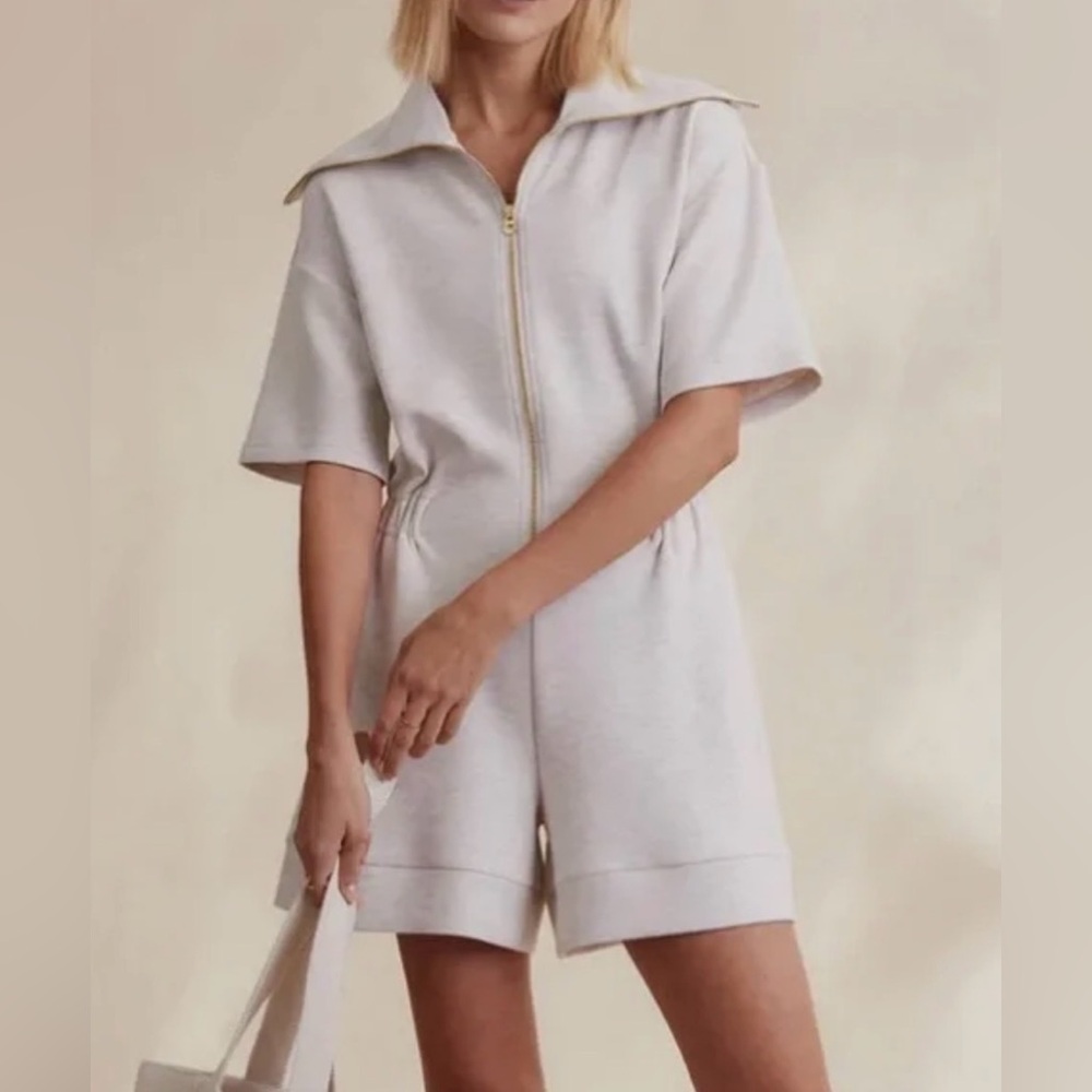 Varley Doublesoft Cream Short Sleeve Playsuit